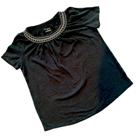 Talbots Indigo Boho Embroidered Cotton Short Sleeve Shirt - Size Medium - Picture 2 of 7
